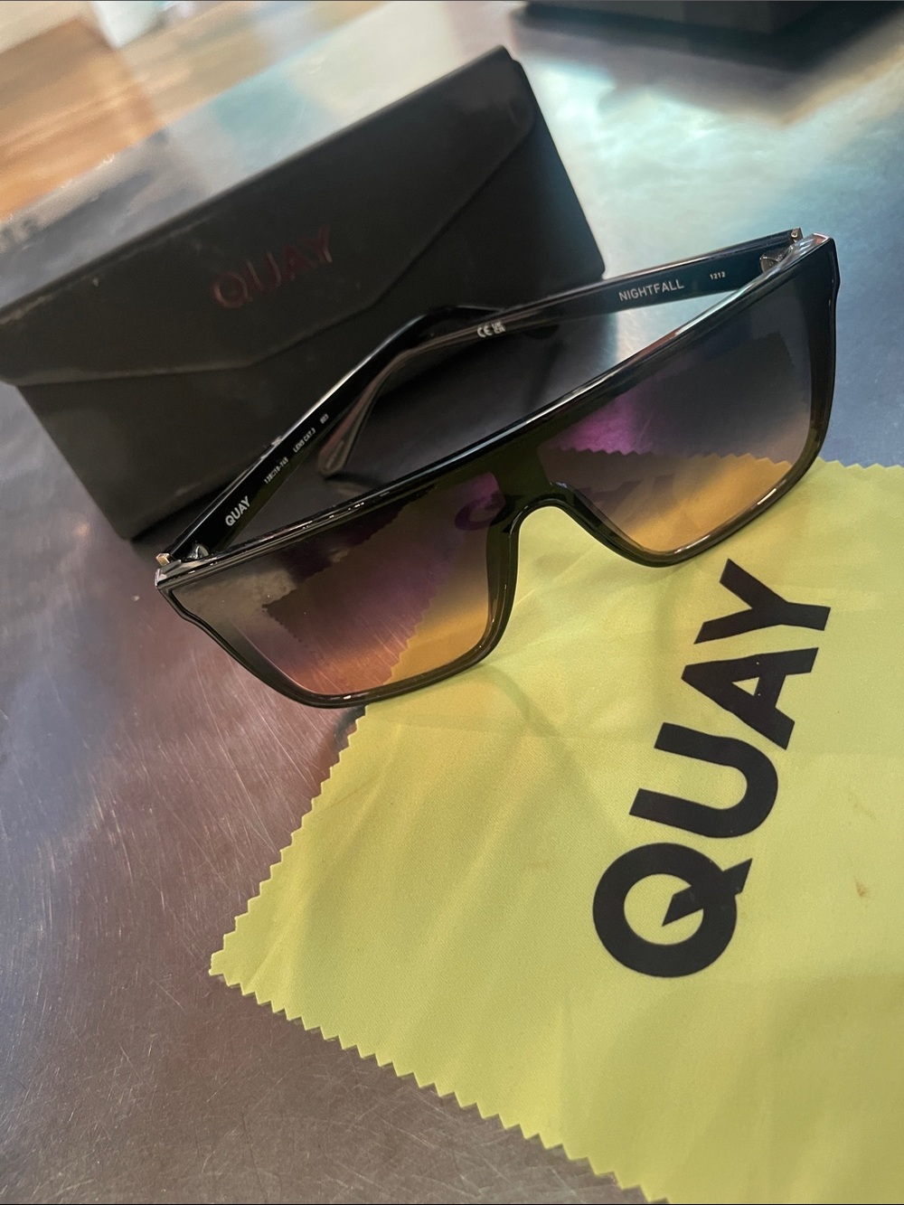 Quay Australia Black Shield Sunglasses with Gradient Lenses